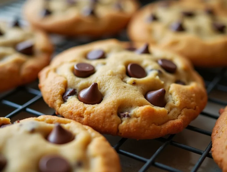 A delicious cookie recipe without brown sugar, featuring freshly baked chocolate chip cookies with a soft, chewy texture and plenty of chocolate chips.